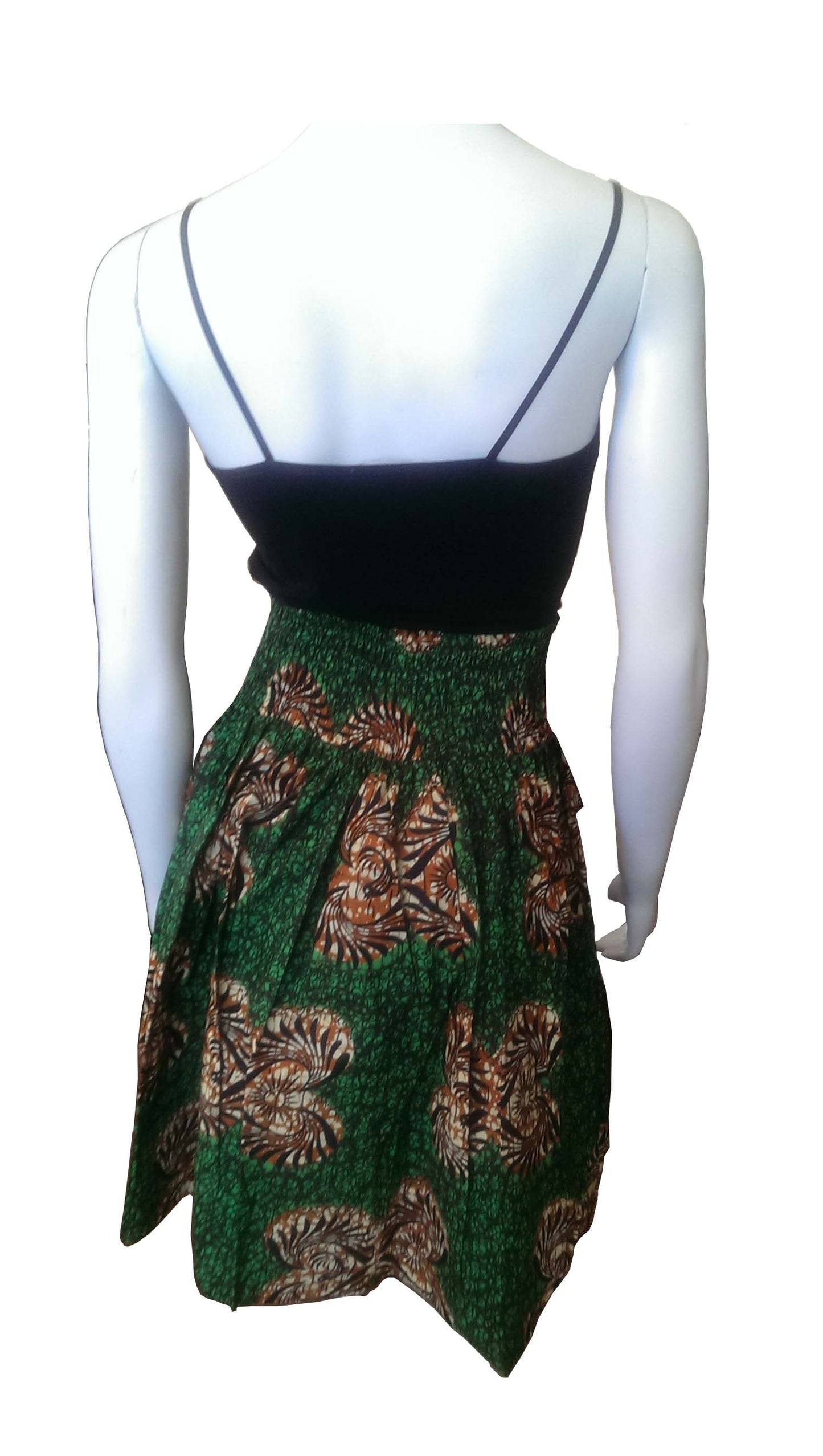 Sarafina Knee-Length Green Skirt with Brown and Cream Butterflies (No scarf)