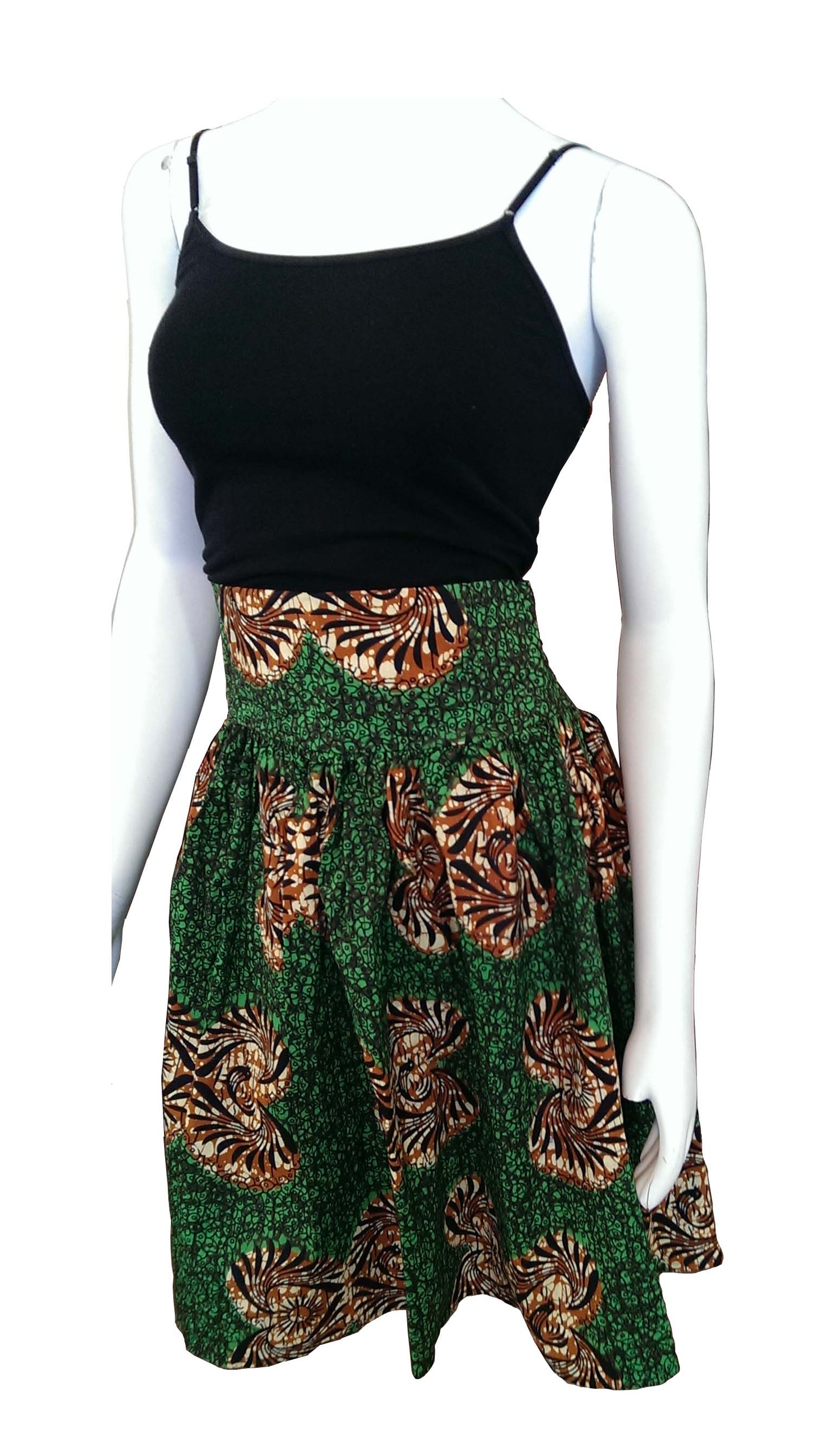 Sarafina Knee-Length Green Skirt with Brown and Cream Butterflies (No scarf)