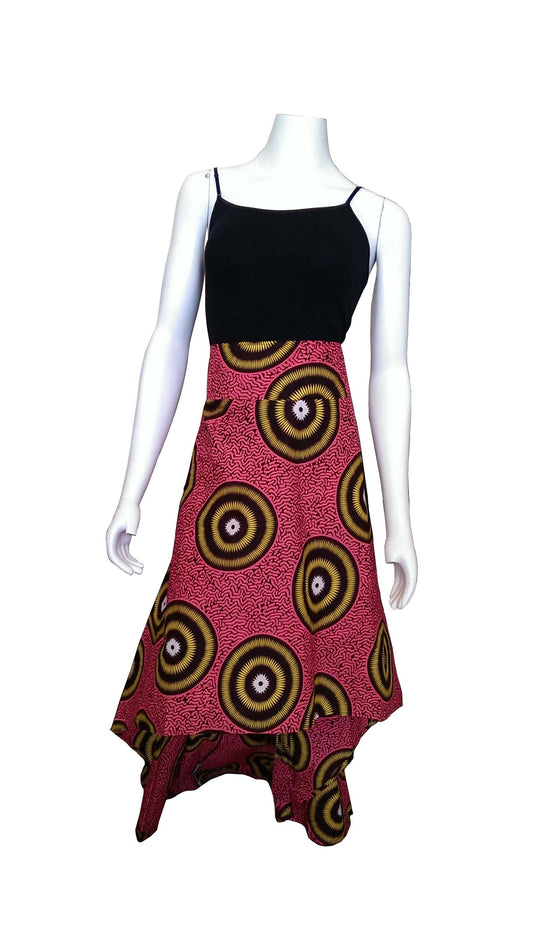 Hi-low Pink Skirt with Yellow, Brown and White Circles