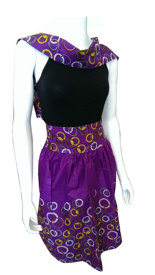 Sarafina Knee-length Skirt Purple with Gold and Black Circles