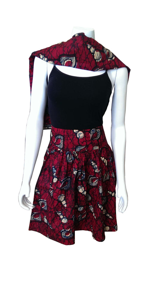 Sarafina Knee-Length Skirt Red with Cream and Black Design