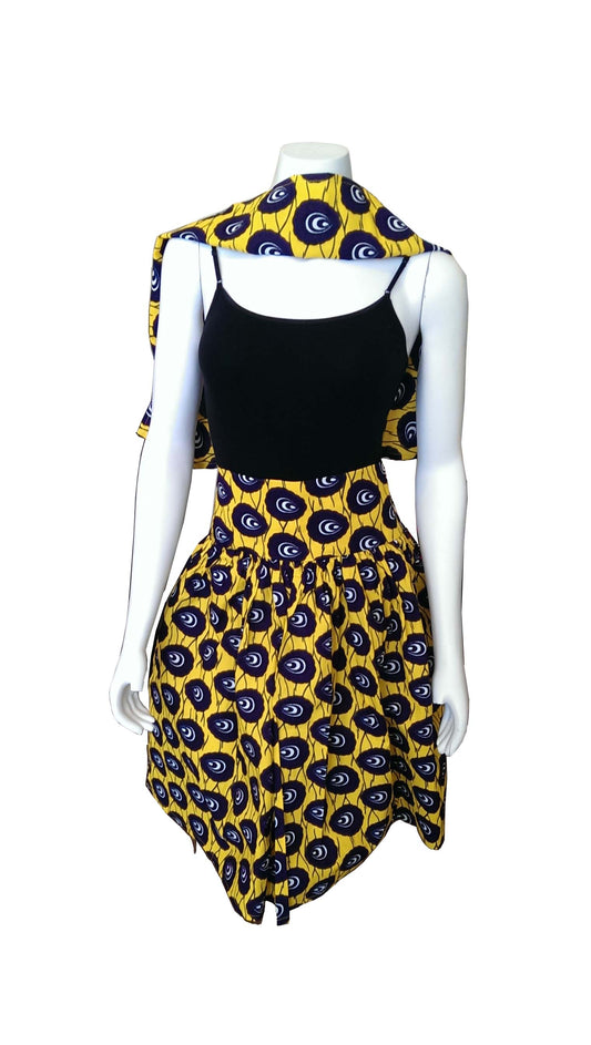 Sarafina Knee-Length Skirt Yellow with Brown, Purple and White Circles