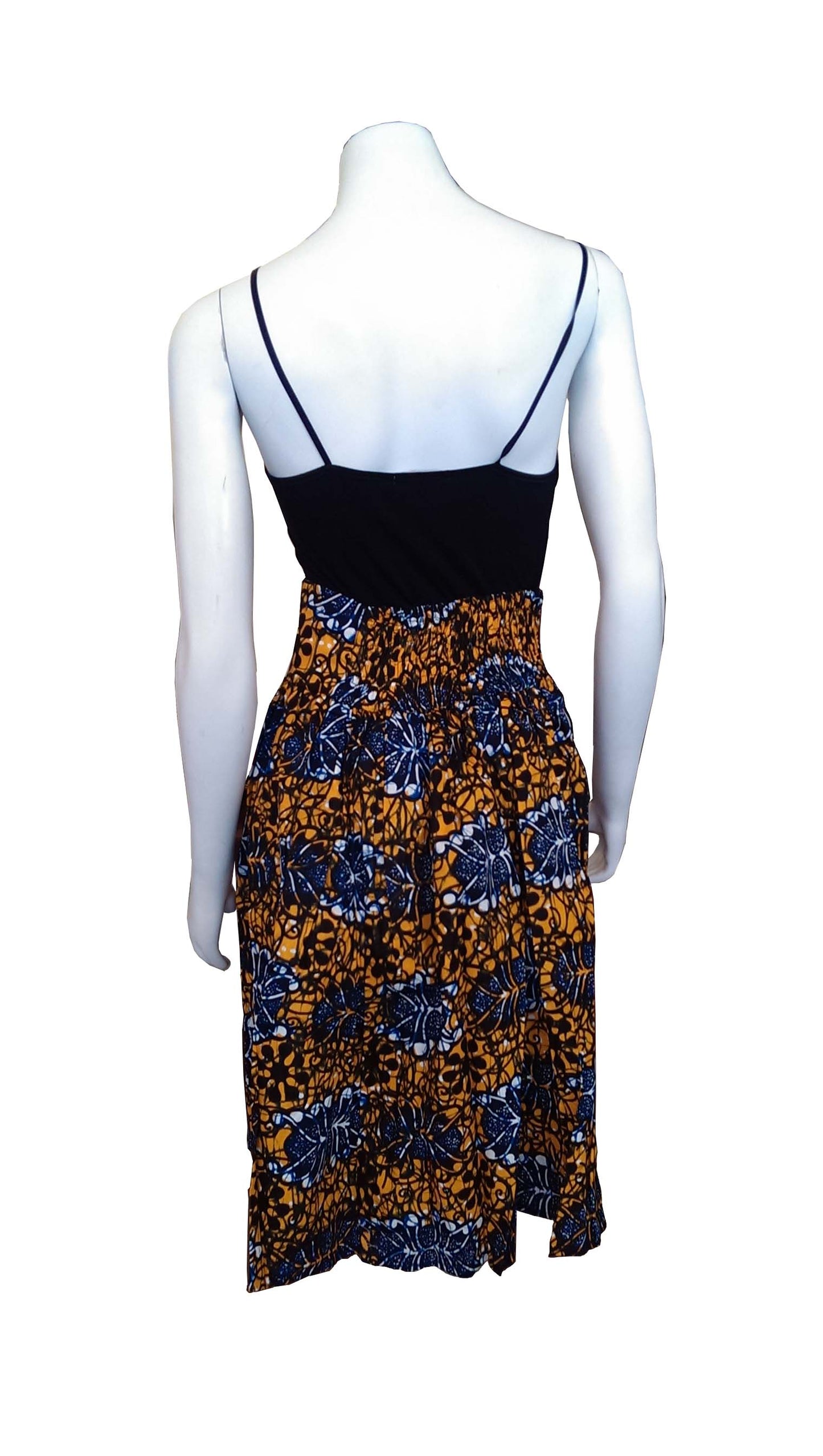 Sarafina Knee-Length Skirt Orange with Blue, White and Black Design