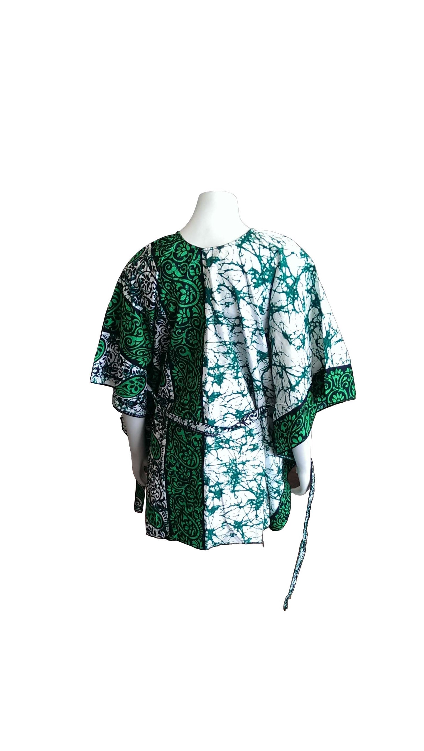 Ladies African Green, White and Black Top (One size fits 0-18)