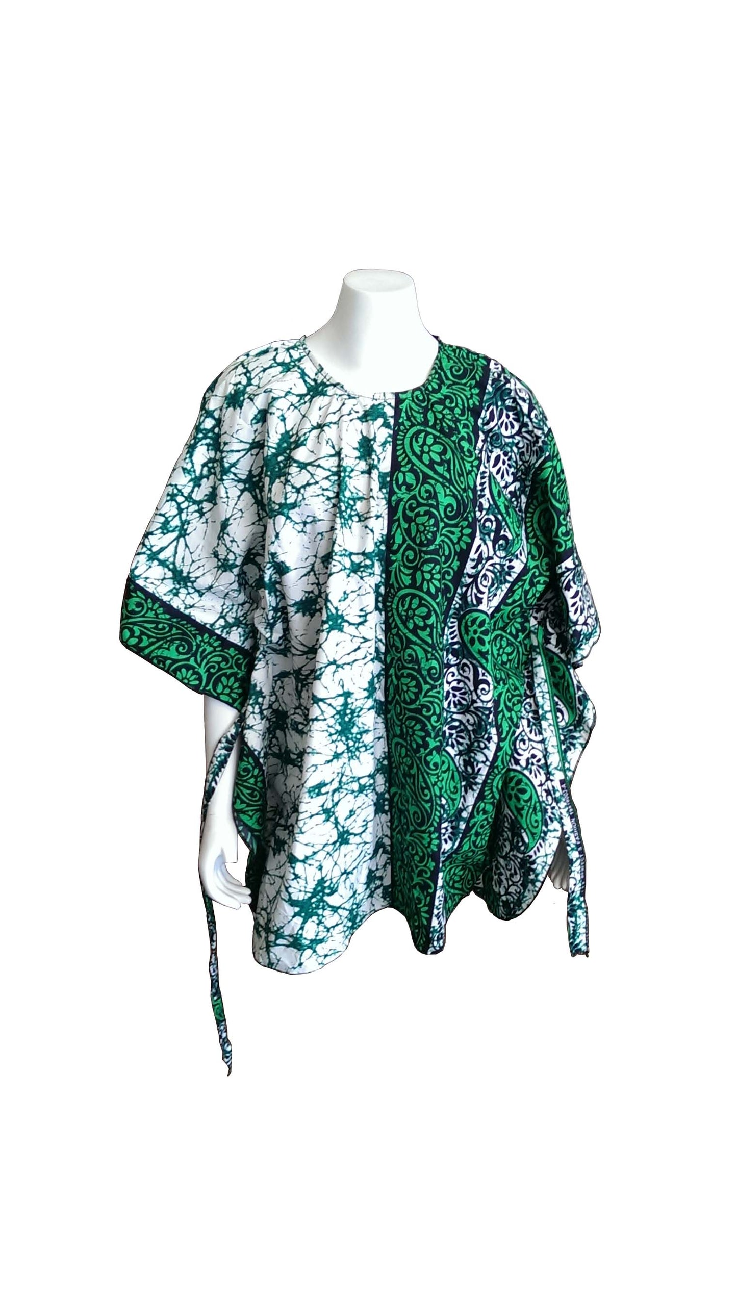 Ladies African Green, White and Black Top (One size fits 0-18)