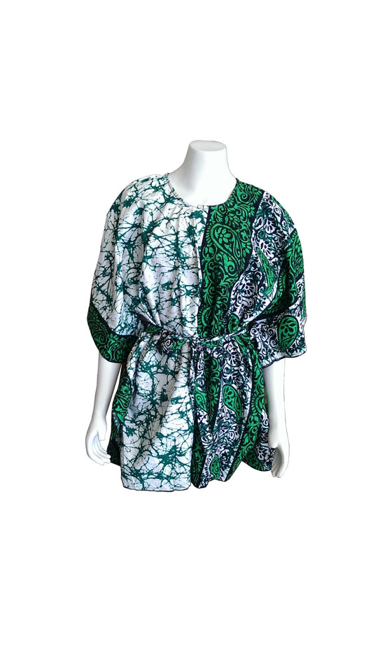 Ladies African Green, White and Black Top (One size fits 0-18)