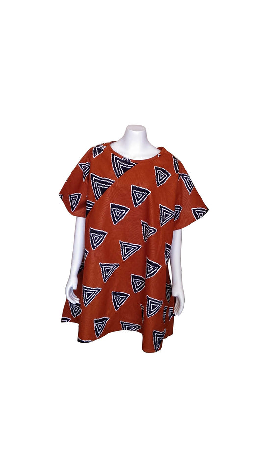 Ladies Plus Size African Brown Top with Triangles (Size 20)