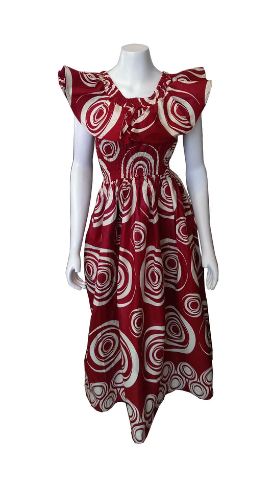 Maua Long Red Cream Dress