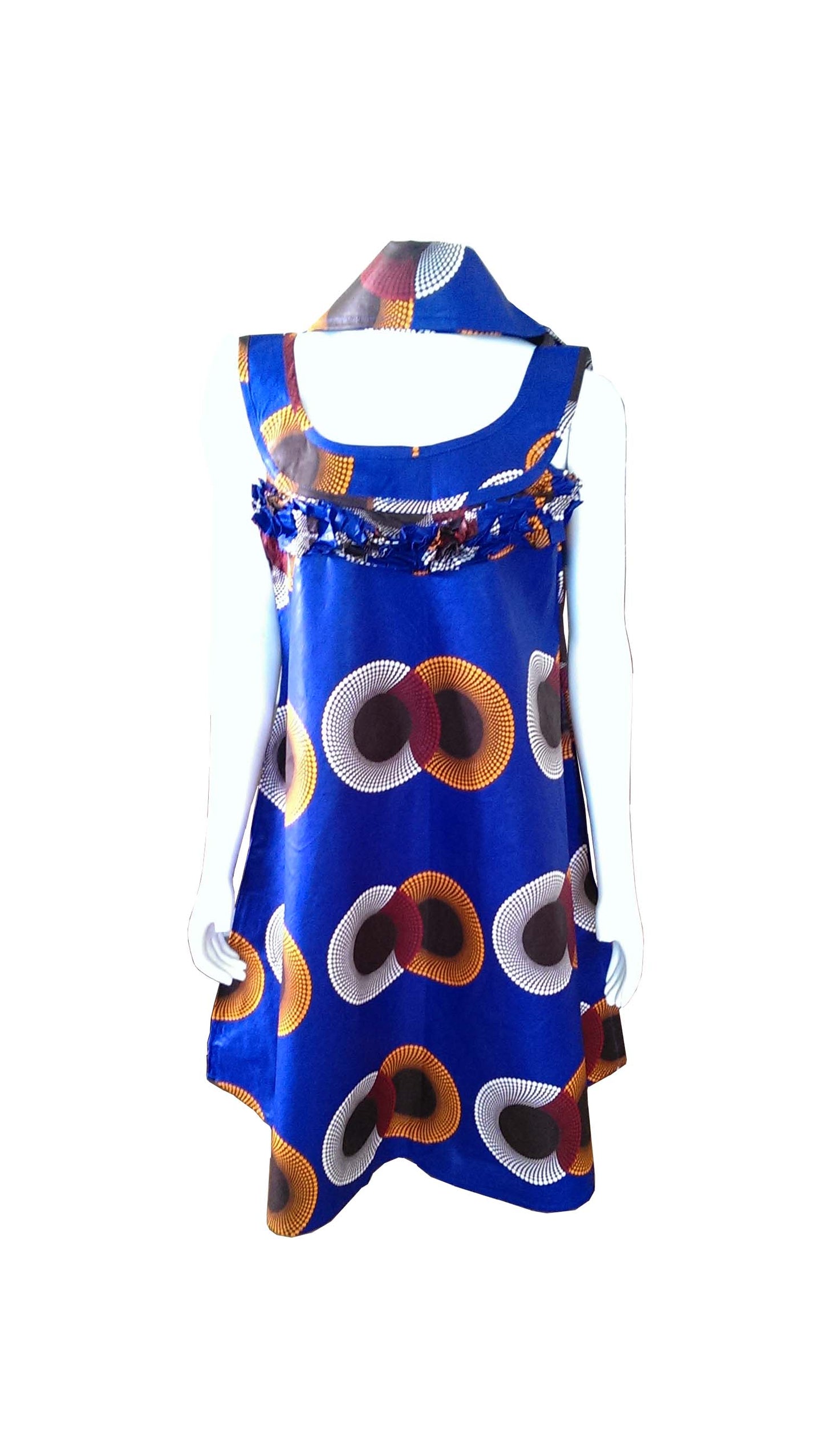 A Shaped Dark Blue African Dress with Double Circular Designs