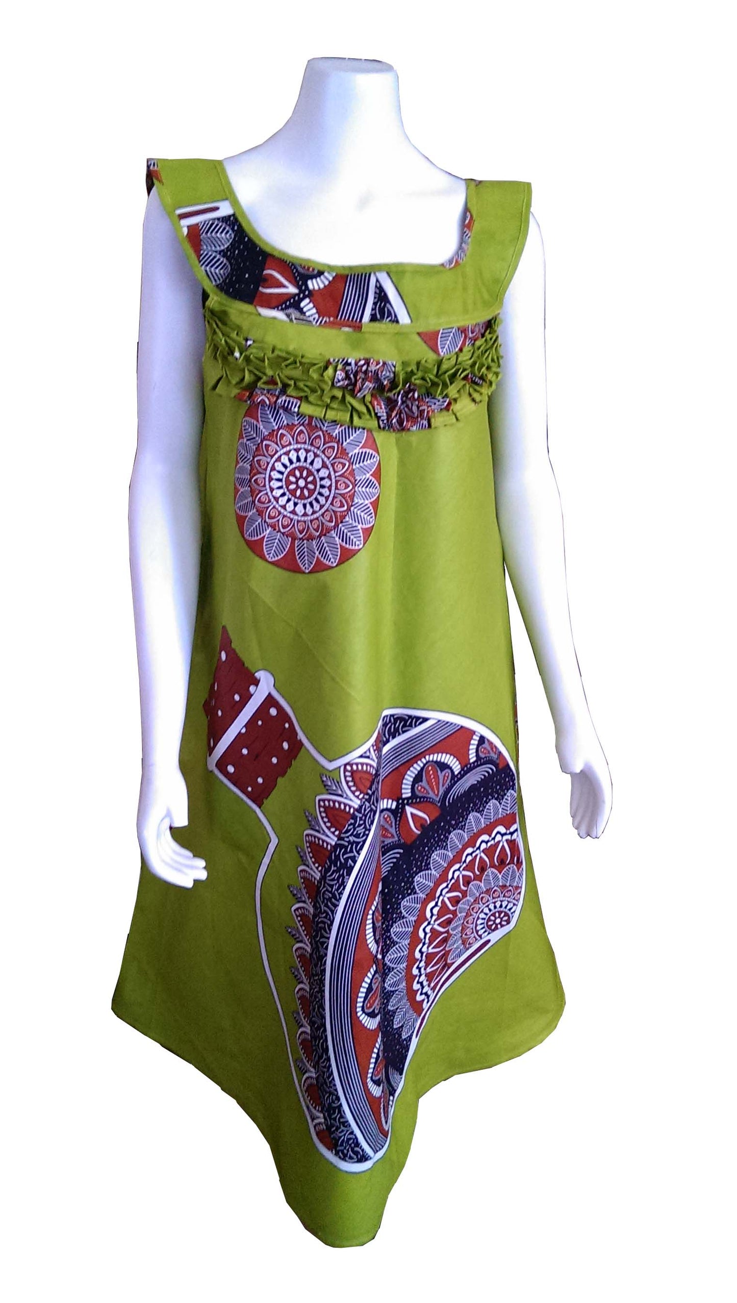 A Shaped Light Green African Dress with A Gourd Picture (No Scarf)