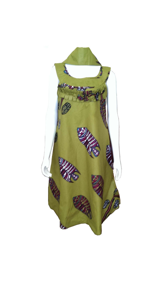 A Shaped Green African Dress with Fish Design