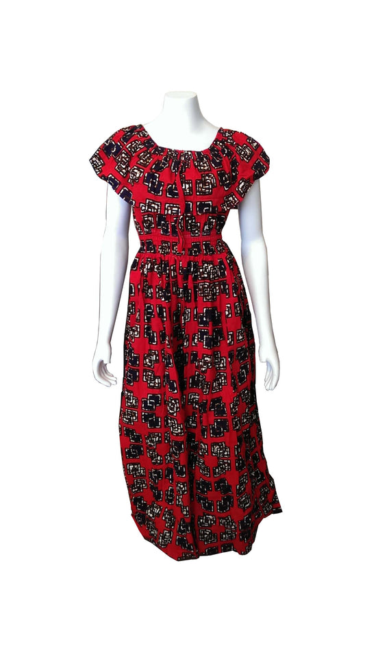 Maua Red Long Dress with African Prints