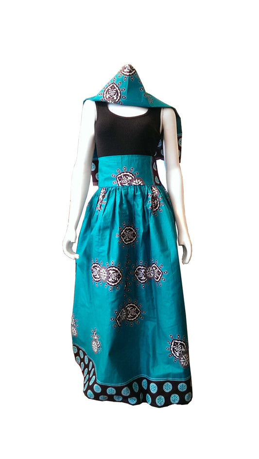 Dada Long Skirt Green with Dark Brown and White