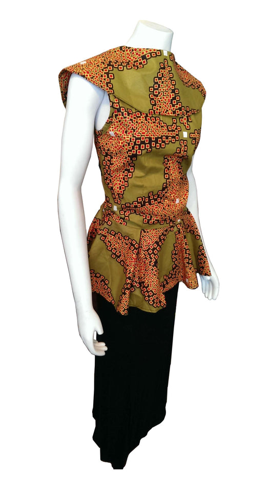 African Peplum in Green and Red African Prints