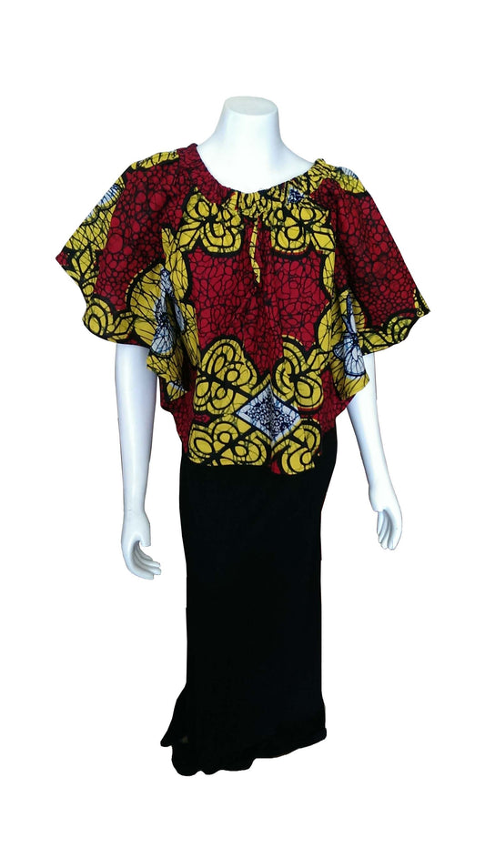 Shaka Top in Red, Yellow, White and Black African Print