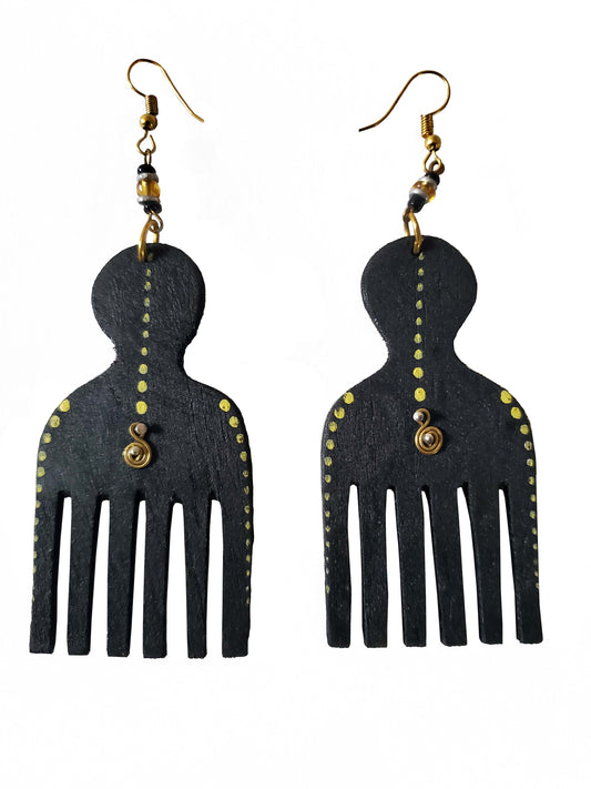 Black and Yellow Afro-pick Comb Earrings