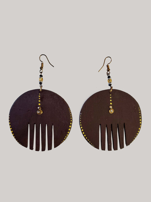 Round Brown and Yellow Comb Inspired Earrings