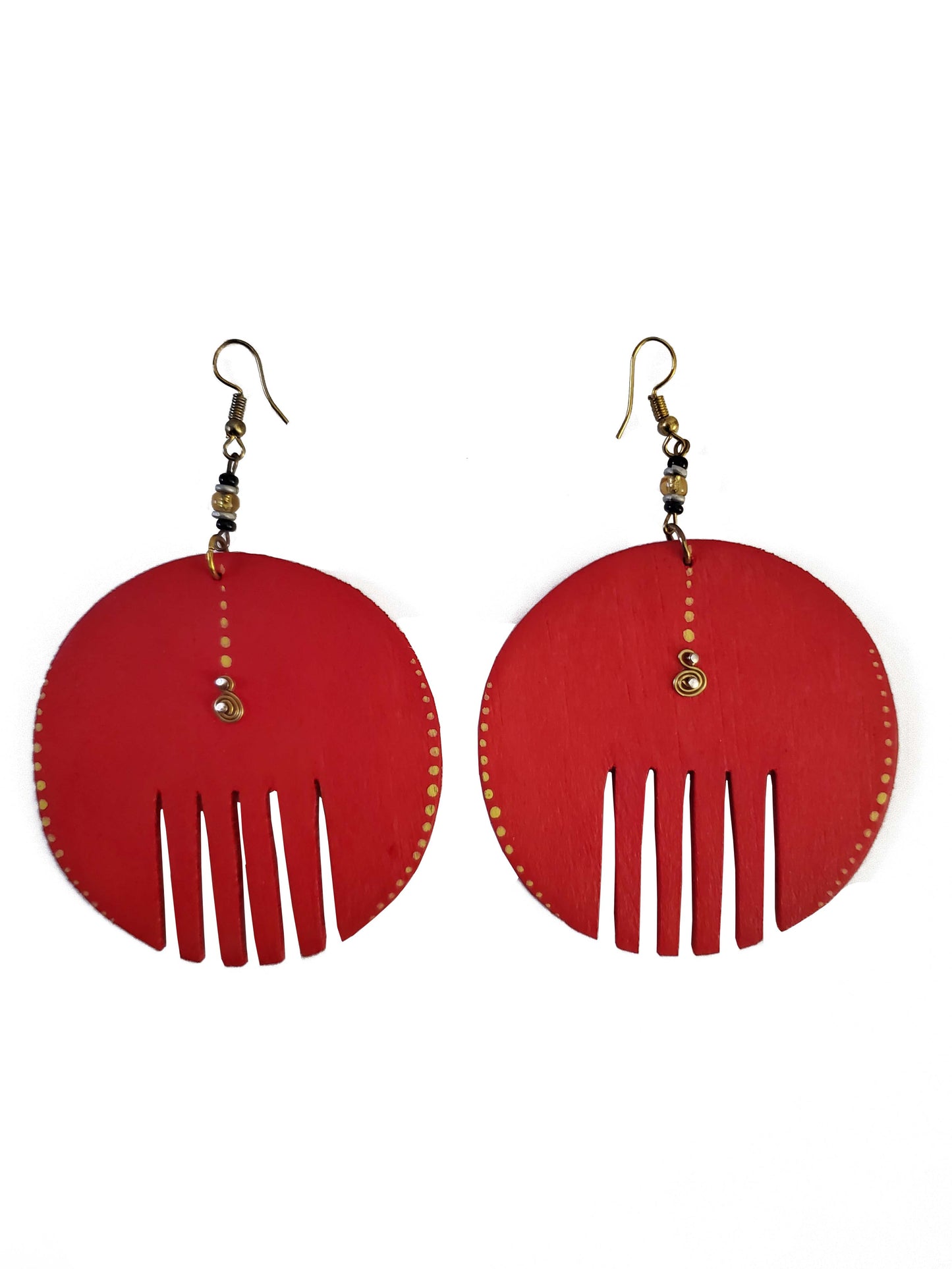 Round Red and Yellow Comb Inspired Earrings